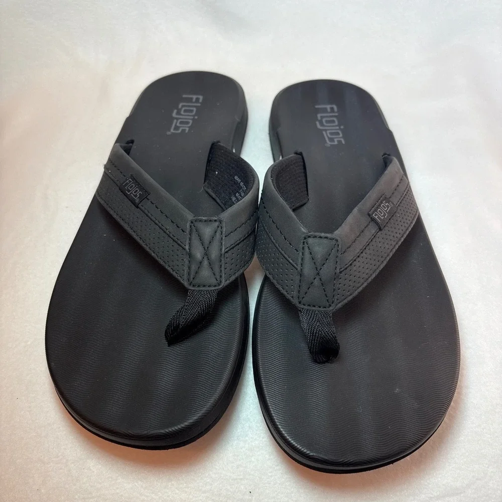 Flojos Mens Black Thong Sandals Flip Flops Size 11 Cushioned Beach Shoes
